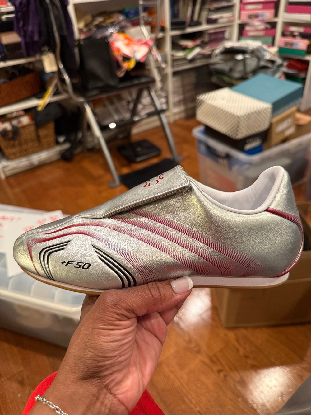 Taekwondo adidas Silver with Pink Accent F50 Athletic Shoe